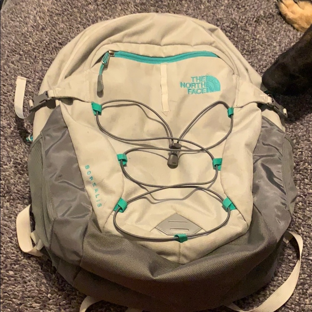 Grey and Teal NorthFace Backpack